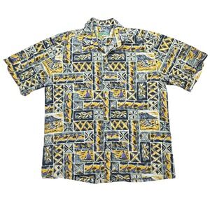 Reyn Spooner Shirt Mens Medium Hawaiian Aloha Print Summer Seersucker Button Up